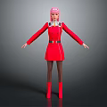 Game And Movie Character With Pink Hair In Red Dress Black Stockings And Red Boots