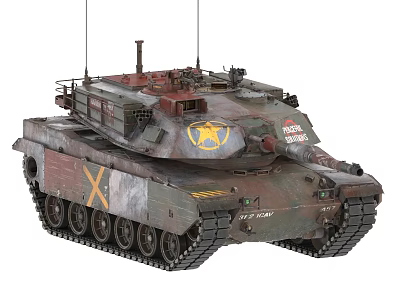 Military Tank Featuring Camouflage Paint Yellow Insignia Cannon Tracks And Antennas 3d model