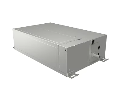 Gray Rectangular Metal Enclosure For Industrial Equipment With Mounting Brackets And Ports 3d model