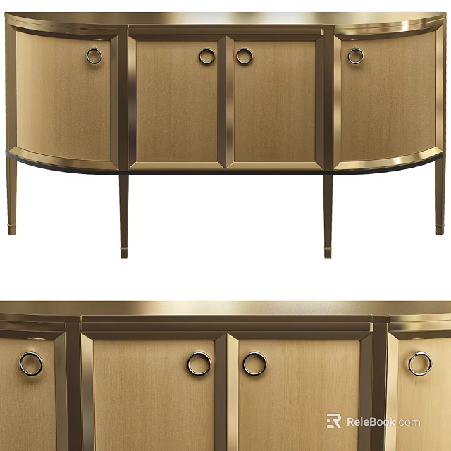 Modern Golden Console Cabinet with Brass Handles for Entryway Living Room Decor 3d model 