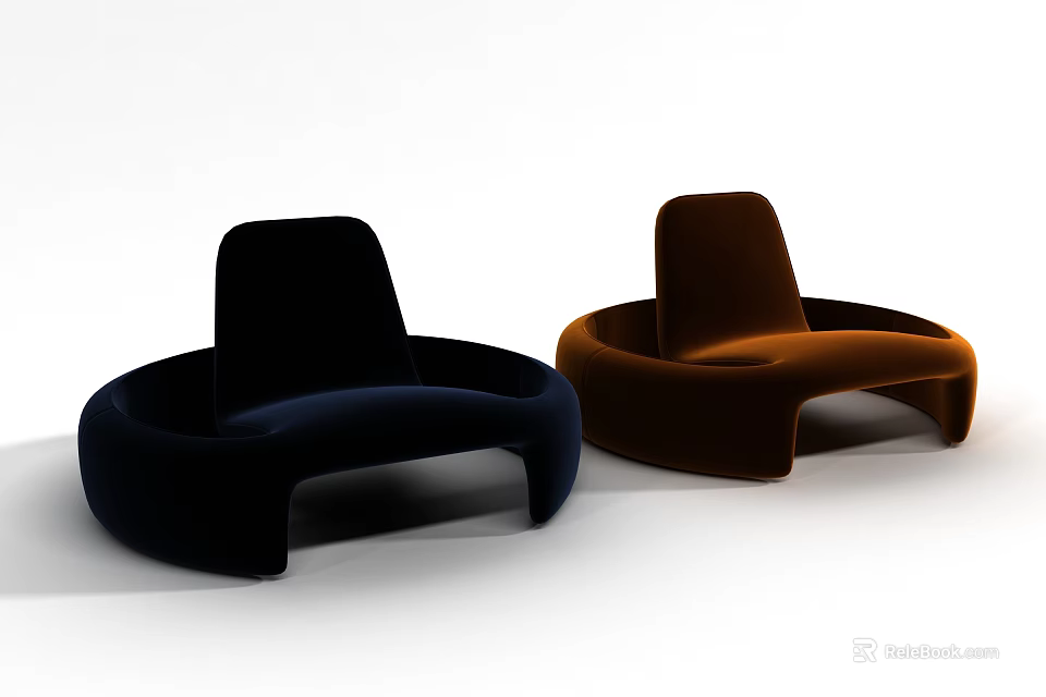 Modern Irregular Shaped Sofas in Dark Blue and Brown Velvet Curved Design 3d model 