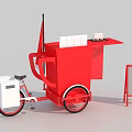 Mobile Red Tricycle Utility Cart With White Storage Box And Signboard