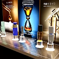 Commercial Cosmetic Display Equipment With Multiple Bottles And Advertising Posters