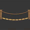 Rustic Wooden Footbridge Structure With Planks Rope Railings And Posts