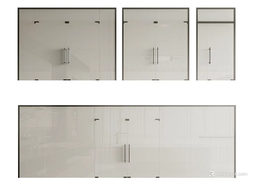 Modern Double Doors Interior Design With Glass Panels And White Frames 3d model