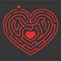 Red Heart Shaped Maze Sculpture With Intricate Carving And Glossy Surface Design