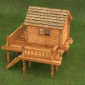 Wooden Detached House With Deck Staircase And Shingle Roof On Grass Lawn