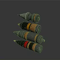 Military Artillery Shells Different Colored Designs Metallic Texture Stripes Color Bands Stacked On Gray Background