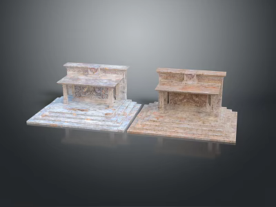 Ancient Stone Architecture Featuring Carved Platforms With Double Structures And Steps 3d model