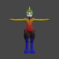 3D Animated Fox Like Game Character With Colorful Fur Green Ears And Open Arms