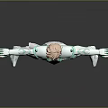 Game Movie Character With Pink Short Hair Green White Armor Costume Standing Pose Arms Outstretched