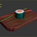 Wooden Side Table With Wood Grain Surface And Green Cylindrical Object Chopsticks