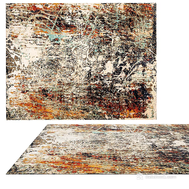 Square Area Rug With Vintage Abstract Pattern And Colorful Textures 3d model 