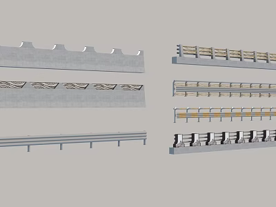 Various Road Safety Guardrails and Curb Structures with Different Designs 3d model