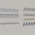 Various Road Safety Guardrails and Curb Structures with Different Designs