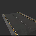 Urban Road Surface With White Dashed Lines Yellow Black Curbs And Manhole Cover