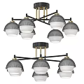 Modern Multi Head Ceiling Light With Black Gold Metal Frame And White Mesh Shades