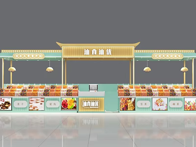 Traditional Style Shopping Mall Food Shop With Oil Pastry Display Counter And Various Snacks 3d model