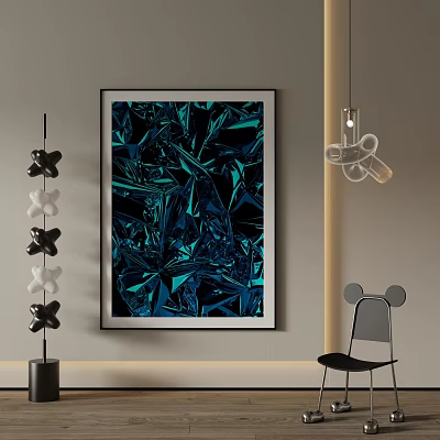 Abstract Landscape Painting In Modern Interior With Chair And Lights 3d model