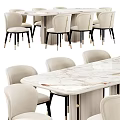 Elegant Modern Dining Table With Marble Top And Comfortable Beige Upholstered Chairs Design 3d model