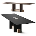 Modern Wooden Dining Table With Minimalist Dark Brown Tabletop And Geometric Legs