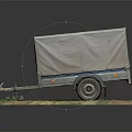 Canvas Covered Trailer Model With Single Wheel On Grass And Dirt Base 3d model