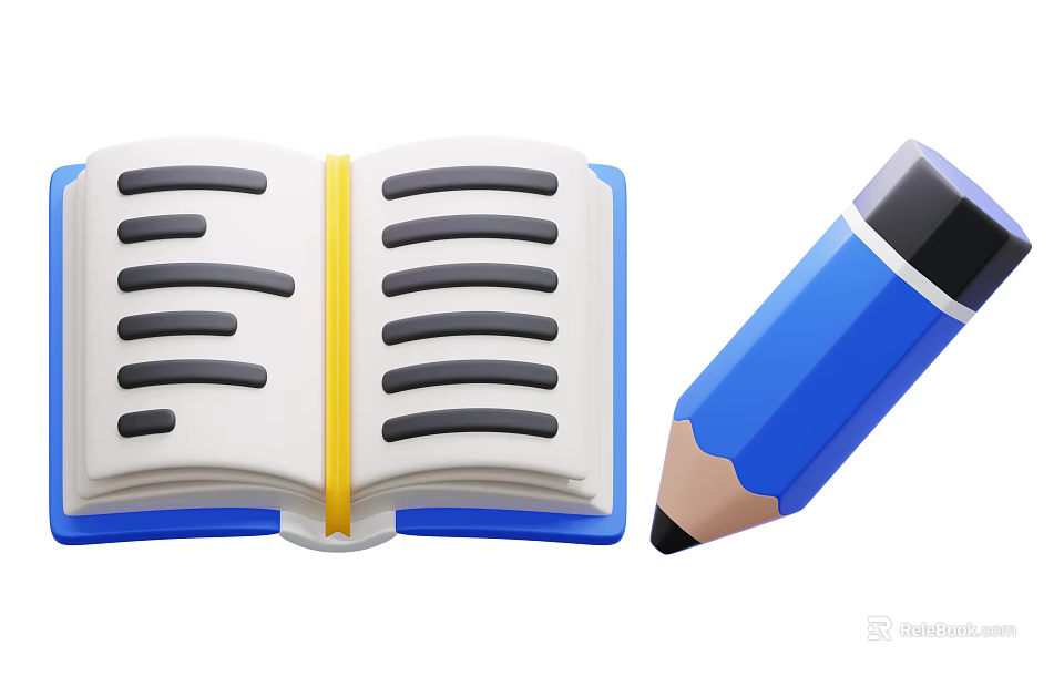 Stylish Decorative Ornament Set with Open Book and Pencil for Home Decor 3d model 