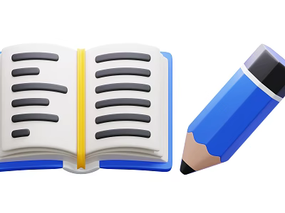 Stylish Decorative Ornament Set with Open Book and Pencil for Home Decor 3d model