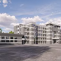 Modern Multi Story School Building With Glass Windows Main Entrance And Parking Lot