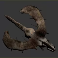 Realistic 3D Dragon Model With Brown Scales And Winged Body Standing On Gray Background