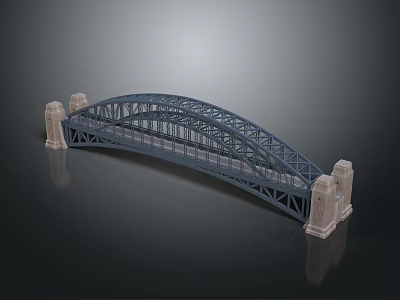Architectural Bridge Model Featuring Arch Steel Frame And Stone Piers 3d model