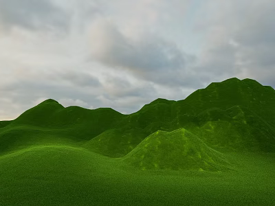 Scenic Park Landscape With Rolling Green Hills Vast Grassland And Cloudy Sky 3d model