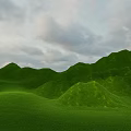 Scenic Park Landscape With Rolling Green Hills Vast Grassland And Cloudy Sky