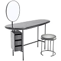 Dressing Table with Oval Marble Top Round Mirror Metal Frame Drawer Cabinet Matching Stool