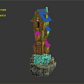 Traditional Wooden Tower With Multiple Floors Blue Roofs Stone Base And Stairs