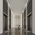 Modern Elevator Lobby Interior Design With Marble Walls Polished Floors And Table With Vase 3d model