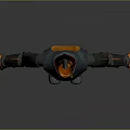 Sci Fi Action Game and Movie Character in Orange Black Armor Standing Pose