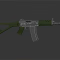 Green And Silver Assault Rifle With Magazine Grip And Barrel Design