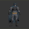 Detailed 3D Batman Figure with Gray Blue Armor Yellow Utility Belt and Cape Standing Pose