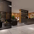 Modern Hotel Public Lounge Area With Comfortable Seating And Wooden Wall Artwork