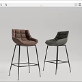 Two Modern Upholstered Bar Stools In Brown And Green With Metal Frames Design 3d model