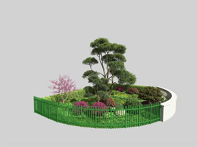 Roadside Facilities with Green Curved Fence Trees Flowers and Landscaping Design 3d model