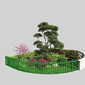 Roadside Facilities with Green Curved Fence Trees Flowers and Landscaping Design