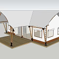 Tent Style Hotel Building With White Canopy Wooden Deck And Supporting Poles