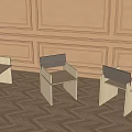 Modern Light And Dark Wooden Stools In Front Of Brown Paneled Wall With Herringbone Floor