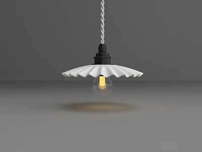 Modern Pendant Light With White Scalloped Lampshade Black Base And Warm Yellow Light 3d model