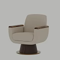 Beige Leisure Chair With Wooden Armrests And Modern Round Base Design