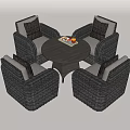 Gray Wicker Outdoor Sofa with White Cushions Surrounded by Round Patio Table 3d model