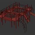 Green Playground Equipment With Multiple Platforms Slides And Climbing Structures