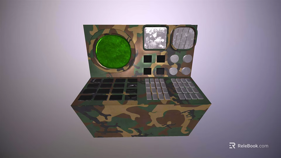 Camouflage Pattern TV Unit Featuring Green Screen Multiple Control Panels And Small Displays 3d model 